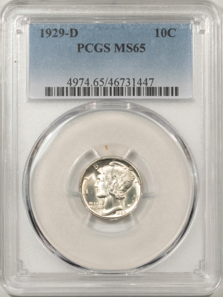 Mercury Dimes 1929-D MERCURY DIME – PCGS MS-65, BLAST WHITE GEM!