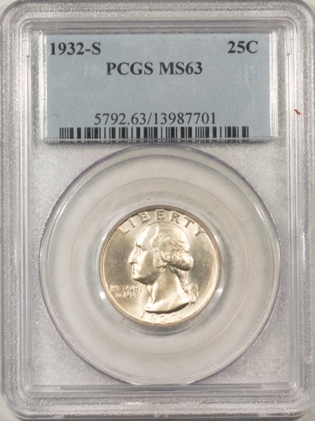 New Certified Coins 1932-S WASHINGTON QUARTER – PCGS MS-63, FRESH, FLASHY & KEY DATE!