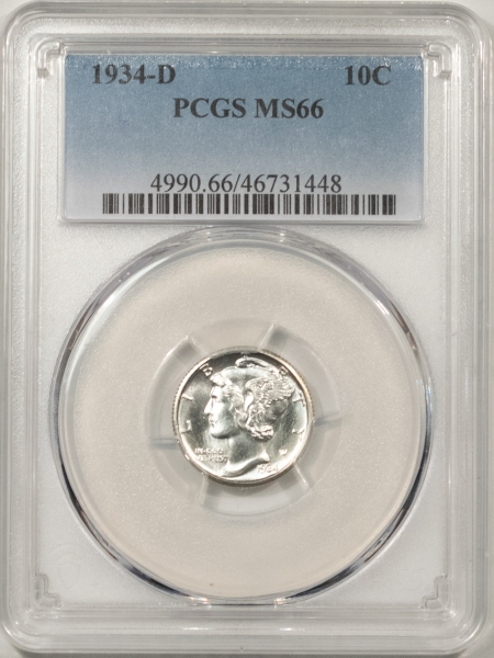 Mercury Dimes 1934-D MERCURY DIME – PCGS MS-66, WHITE HEADLIGHT, SUPERB!