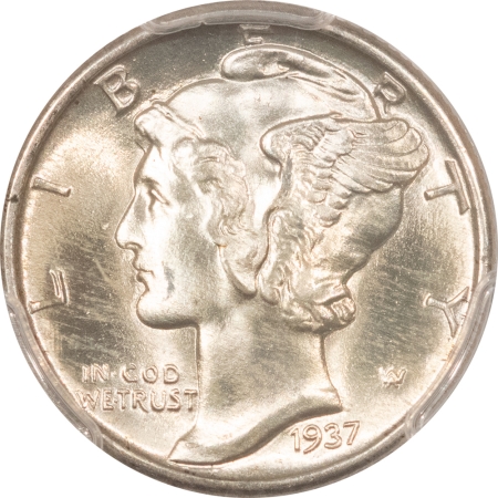 Mercury Dimes 1937 MERCURY DIME – PCGS MS-66 FB, SUPERB GEM WITH ORIGINAL SKIN!