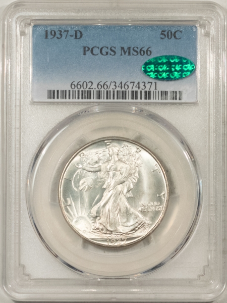 CAC Approved Coins 1937-D WALKING LIBERTY HALF DOLLAR – PCGS MS-66, FRESH WHITE, PQ & CAC APPROVED!