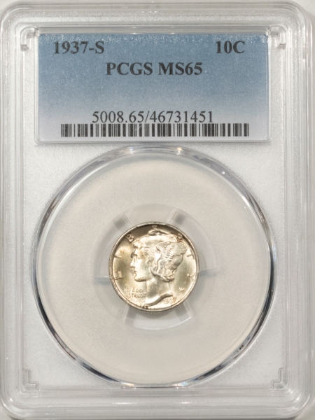 Mercury Dimes 1937-S MERCURY DIME – PCGS MS-65, ORIGINAL GEM!