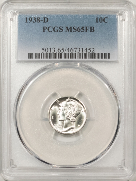 Mercury Dimes 1938-D MERCURY DIME – PCGS MS-65 FB, WHITE & SUPER LUSTROUS!