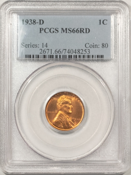 Lincoln Cents (Wheat) 1938-D LINCOLN CENT – PCGS MS-66 RD