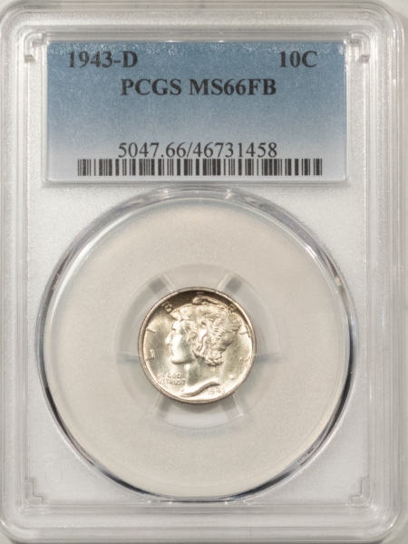 Mercury Dimes 1943-D MERCURY DIME – PCGS MS-66 FB, FRESH ORIGINAL WHITE!