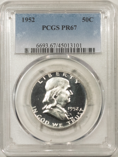 Franklin Halves 1952 PROOF FRANKLIN HALF DOLLAR – PCGS PR-67, 100% WHITE & NEARLY CAMEO!