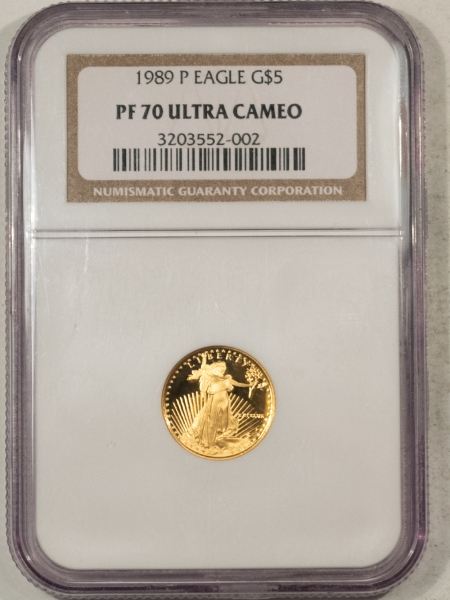 American Gold Eagles, Buffaloes, & Liberty Series 1989-P PROOF 1/10 OZ $5 AMERICAN GOLD EAGLE – NGC PF-70 ULTRA CAMEO, PERFECT!