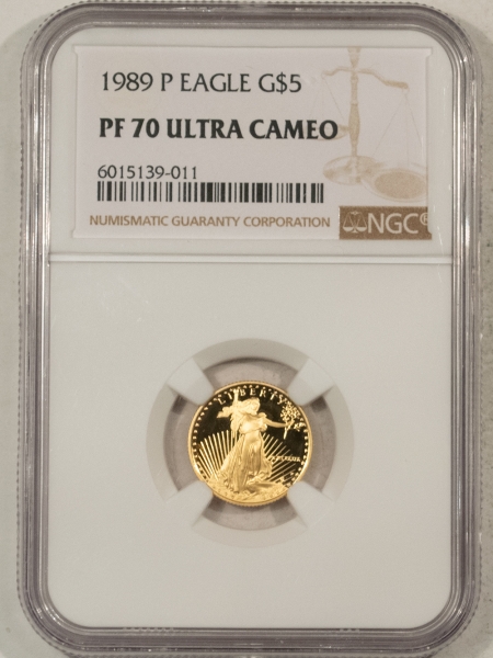 American Gold Eagles, Buffaloes, & Liberty Series 1989-P PROOF 1/10 OZ $5 AMERICAN GOLD EAGLE – NGC PF-70 ULTRA CAMEO, PERFECT!