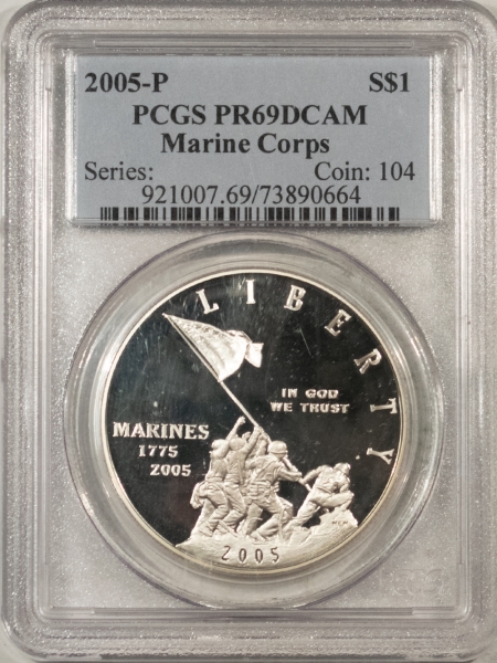 Modern Commems 2005-P MARINE CORPS SILVER DOLLAR, PCGS PR-69 DCAM