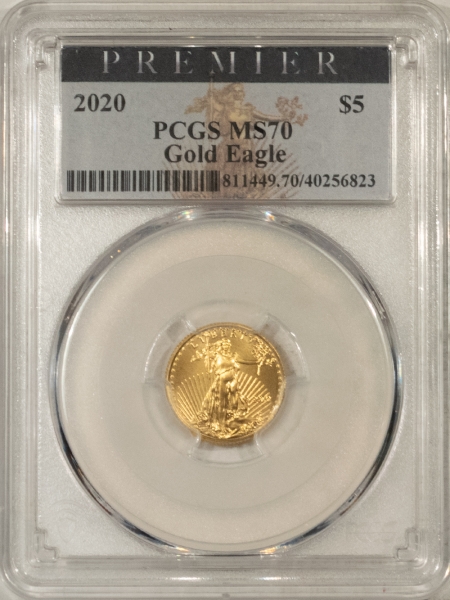 American Gold Eagles, Buffaloes, & Liberty Series 2020 1/10 OZ $5 AMERICAN GOLD EAGLE PCGS MS-70 PREMIER HOLDER, PERFECT!