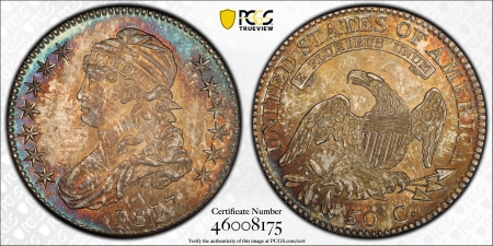 CAC Approved Coins 1817 CAPPED BUST HALF DOLLAR – PCGS MS-64+ CAC APPROVED, BEAUTIFUL TONING! PQ!