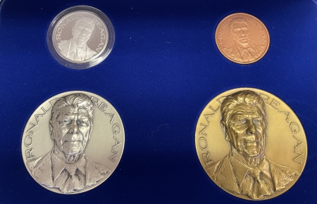 Exonumia 1981 RONALD REAGAN 4 PIECE INAUGURAL MEDAL SET W/ 2 SILVER MEDALS GEM & ORIGINAL