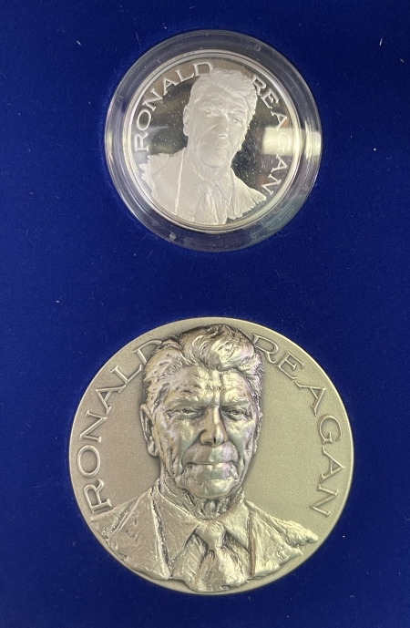 Exonumia 1981 RONALD REAGAN 4 PIECE INAUGURAL MEDAL SET W/ 2 SILVER MEDALS GEM & ORIGINAL