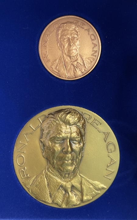 Exonumia 1981 RONALD REAGAN 4 PIECE INAUGURAL MEDAL SET W/ 2 SILVER MEDALS GEM & ORIGINAL