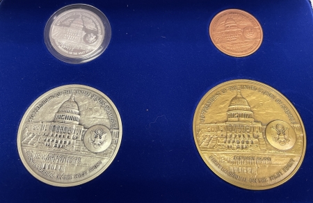 Exonumia 1981 RONALD REAGAN 4 PIECE INAUGURAL MEDAL SET W/ 2 SILVER MEDALS GEM & ORIGINAL