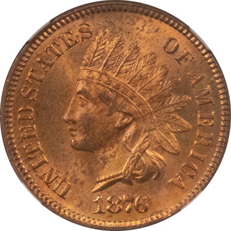 Indian 1876 INDIAN CENT – NGC MS-65 RB, NEARLY FULL RED, PREMIUM QUALITY!