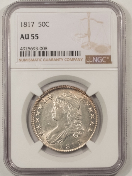 Early Halves 1817 CAPPED BUST HALF DOLLAR – NGC AU-55, FLASHY & LUSTROUS!