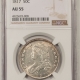 Early Halves 1825 CAPPED BUST HALF DOLLAR – NGC AU-55, LUSTROUS & PRETTY!