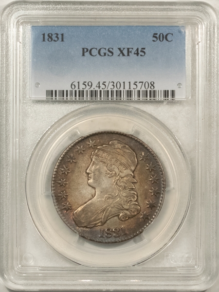 Early Halves 1831 CAPPED BUST HALF DOLLAR – PCGS XF-45, ATTRACTIVE W/ SOME LUSTER!