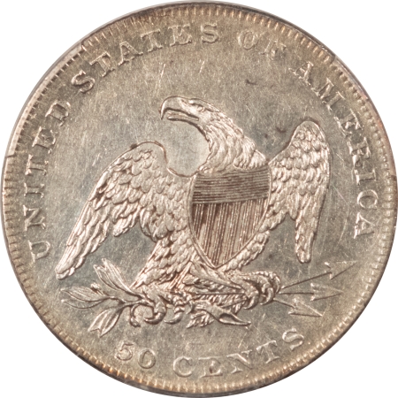 Early Halves 1837 CAPPED BUST HALF DOLLAR, REEDED EDGE – PCGS AU-53, NICE & FLASHY!