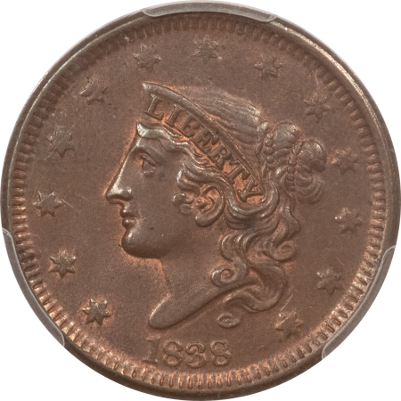 Coronet Head Large Cents 1838 CORONET HEAD LARGE CENT – PCGS MS-63 BN, PERFECT & PREMIUM QUALITY!