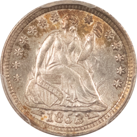 CAC Approved Coins 1853 SEATED LIBERTY HALF DIME, ARROWS – PCGS MS-63, SUPER PQ! GEM QUALITY! CAC!