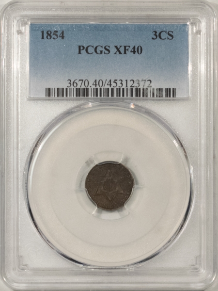 New Certified Coins 1854 THREE CENT SILVER – PCGS XF-40, NICE, ORIGINAL!