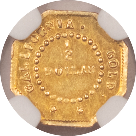 New Certified Coins 1854 OCTAGONAL LIBERTY 50C CALIFORNIA FRACTIONAL GOLD, BG-305 – NGC MS-61