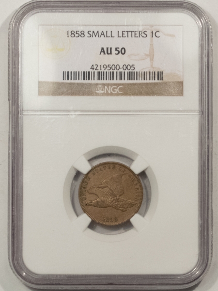 Flying Eagle 1858 FLYING EAGLE CENT, SMALL LETTERS – NGC AU-50