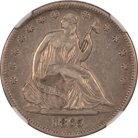 Liberty Seated Halves 1865 SEATED LIBERTY HALF DOLLAR – NGC XF-45, PLEASING CIVIL WAR DATE!