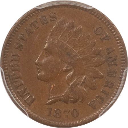 Indian 1870 INDIAN CENT, SHALLOW N FS-901, PICK-AXE – PCGS XF-45, TOUGH!