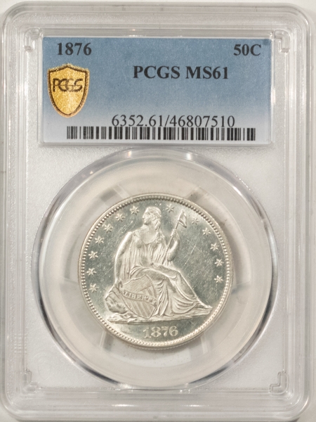 Liberty Seated Halves 1876 SEATED LIBERTY HALF DOLLAR – PCGS MS-61, WHITE & FLASHY, PREMIUM QUALITY!