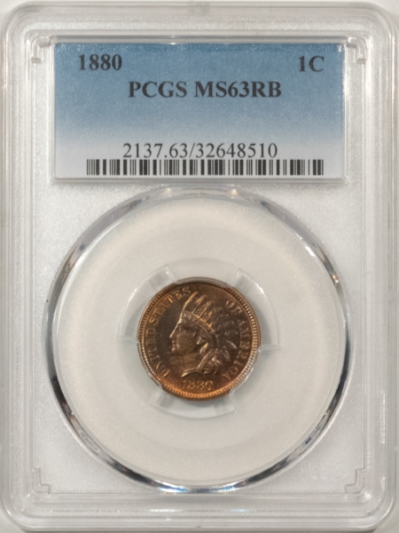 Indian 1880 INDIAN CENT – PCGS MS-63 RB, CHOICE & PLEASING