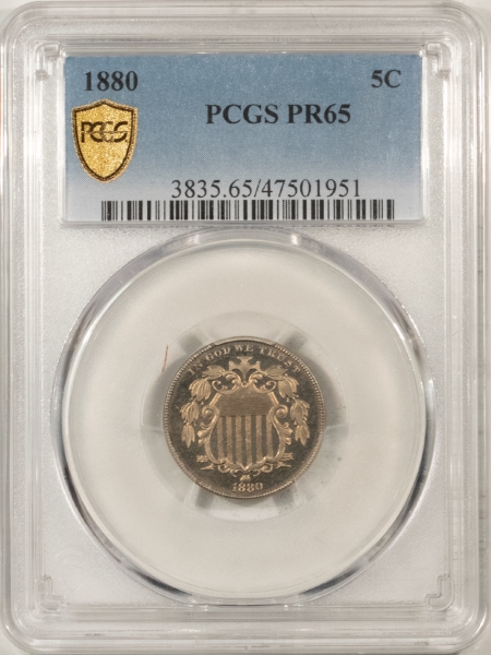 New Certified Coins 1880 PROOF SHIELD NICKEL – PCGS PR-65, GEM!