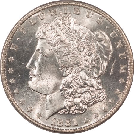 Morgan Dollars 1881-S MORGAN DOLLAR – ICG MS-63, MINT ERROR, STRUCK THROUGH