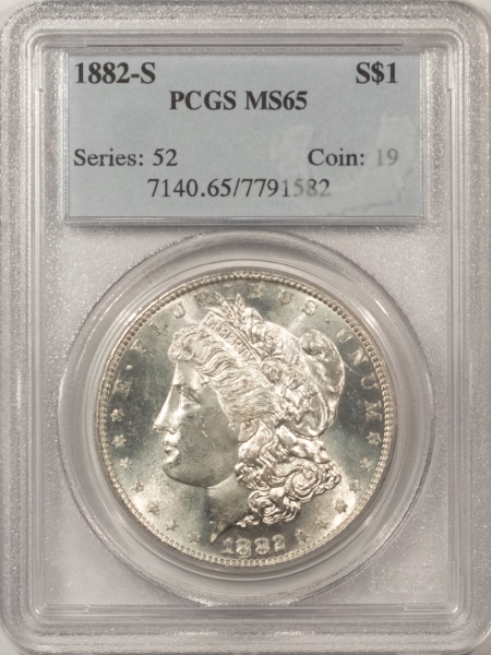 Morgan Dollars 1882-S MORGAN DOLLAR – PCGS MS-65, BLAST WHITE GEM!