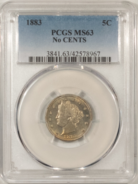 Liberty Nickels 1883 LIBERTY NICKEL, NO CENTS – PCGS MS-63, PRETTY!