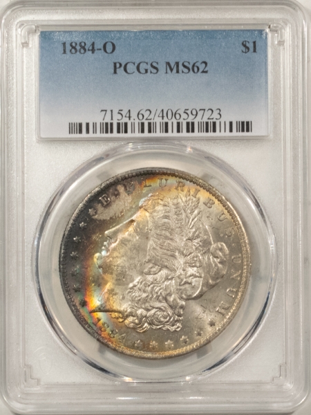 Morgan Dollars 1884-O MORGAN DOLLAR – PCGS MS-62, PRETTY COLOR!