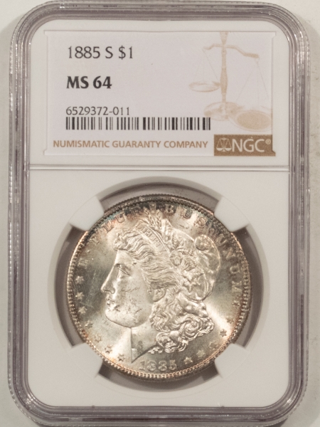 Morgan Dollars 1885-S MORGAN DOLLAR – NGC MS-64, FRESH & FLASHY, GEM LOOK!