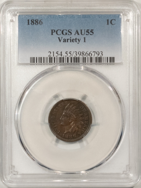 Indian 1886 INDIAN CENT, VARIETY 1 – PCGS AU-55