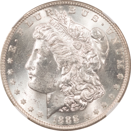 Morgan Dollars 1888-S MORGAN DOLLAR – NGC MS-62+, BLAST WHITE & CHOICE!