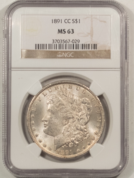 Morgan Dollars 1891-CC MORGAN DOLLAR – NGC MS-63, ORIGINAL WHITE! CARSON CITY!