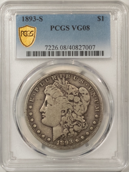 Morgan Dollars 1893-S MORGAN DOLLAR – PCGS VG-8, NICE ORIGINAL KEY DATE!