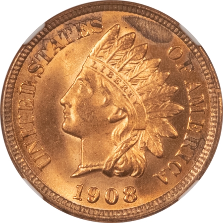 Indian 1908 INDIAN CENT – NGC MS-63 RD, BLAZING RED!