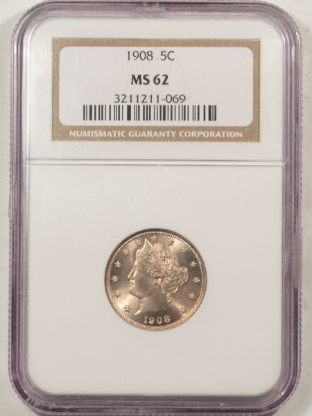 Liberty Nickels 1908 LIBERTY NICKEL – NGC MS-62, FLASHY & SUPER PQ!