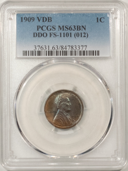 Lincoln Cents (Wheat) 1909 VDB LINCOLN CENT, DOUBLED DIE OBVERSE, FS-1101 (012) – PCGS MS-63 BN