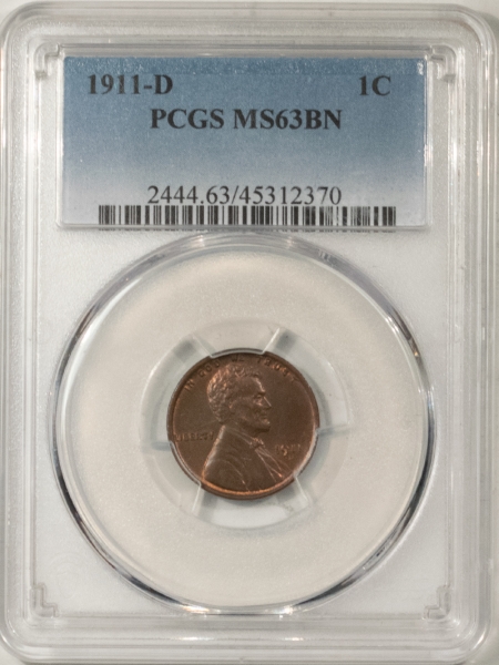 Lincoln Cents (Wheat) 1911-D LINCOLN CENT – PCGS MS-63 BN, PRETTY! PREMIUM QUALITY!