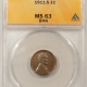 Lincoln Cents (Wheat) 1913 MATTE PROOF LINCOLN CENT – NGC PF-62 BN