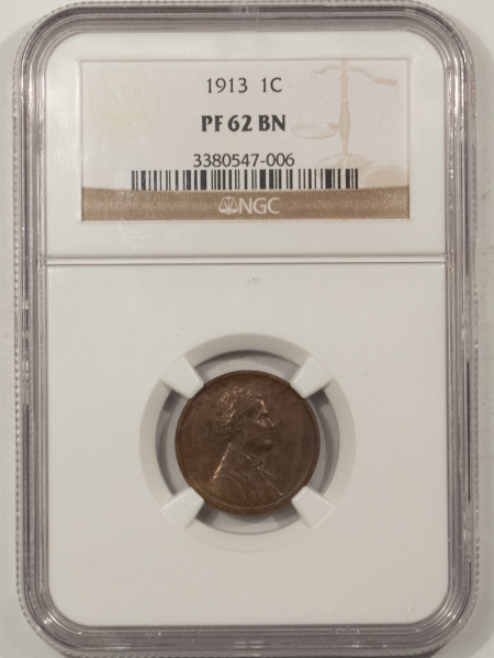 Lincoln Cents (Wheat) 1913 MATTE PROOF LINCOLN CENT – NGC PF-62 BN