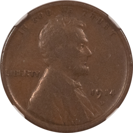 Lincoln Cents (Wheat) 1914-D LINCOLN CENT – NGC F-15 BN, CHOCOLATE BROWN KEY-DATE!